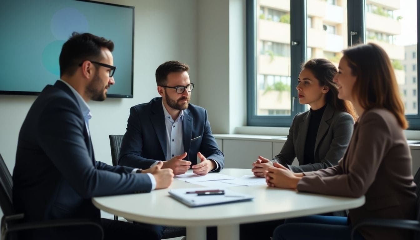 Executive mentoring future leaders in a collaborative setting.