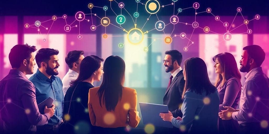 Diverse leaders collaborating in a modern business setting.