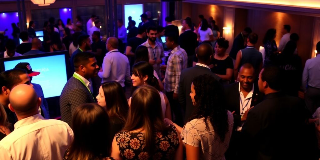 Diverse leaders networking at an Atlanta event.