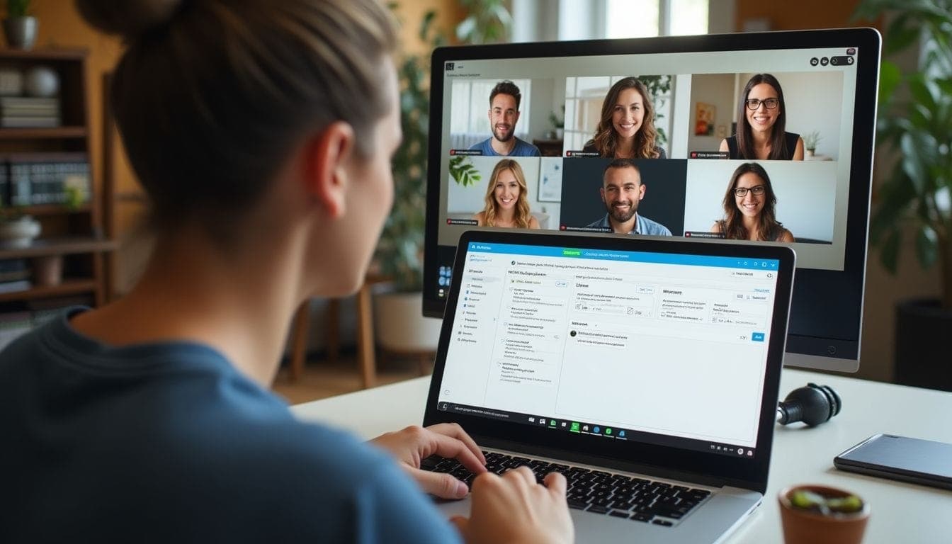 Remote team collaborating on a marketing project via video call.