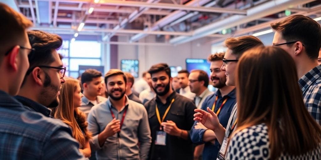 Startup founders collaborating in a dynamic tech environment.