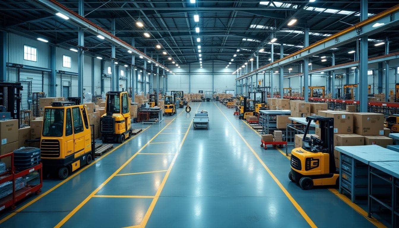 Modern factory with advanced technology and organized layout.